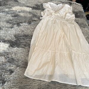 New York & Company Cream Lace Trim Dress